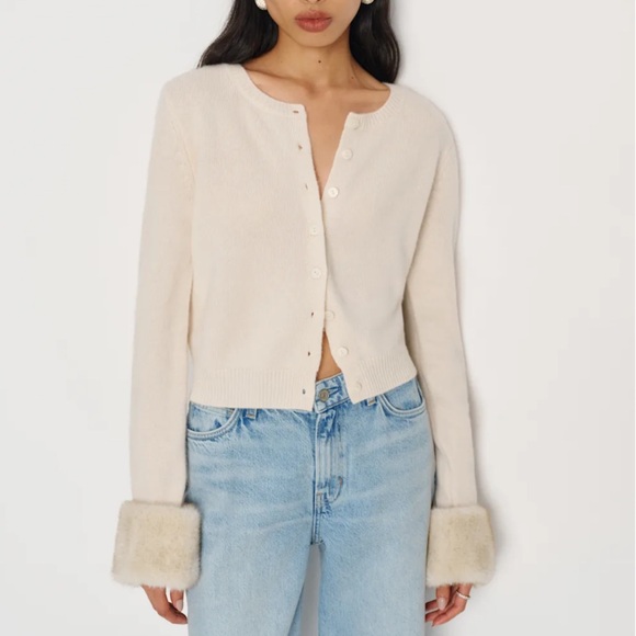 Reformation Clara Cardigan/Cream Faux Fur Cuff - Picture 2 of 10